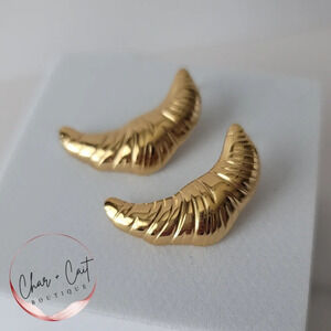 18K Gold-Plated Textured Crossiant Roll Earrings